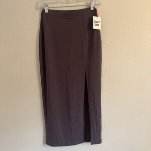 OPEN EDIT Slit Hem Midi Skirt, Soft Charcoal Grey- Size XS, NWT